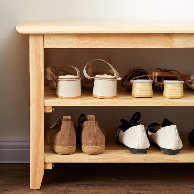 XKZG Storage Bench Wooden Shoe Rack Bench Simple Style Wood Entryway Bench (Natural,31.5")-NeatNest