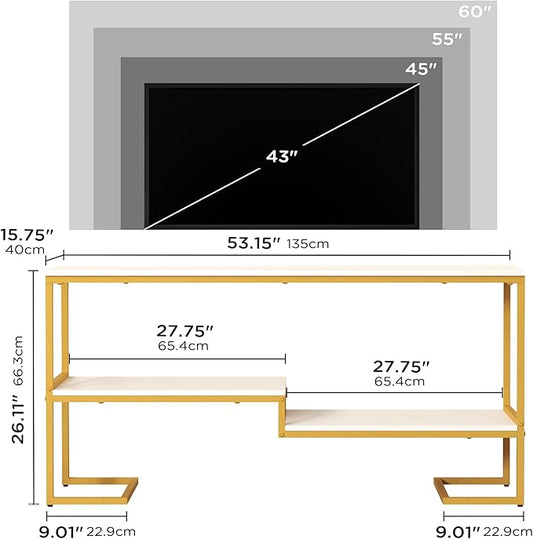 Console Table, 3-Tier Industrial Entryway Table, 53”L Entrance Sofa Table with Shelves, Hallway, Living Room, Foyer, Corridor, Office, White and Gold-NeatNest