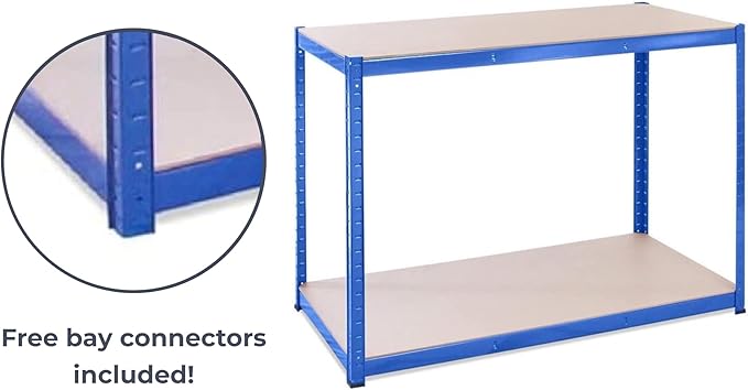 Garage Workbench & Shelving: 35 high x 47 Wide x 24 deep | Heavy Duty Racking Shelves for Storage, Black 2 Tier (660 bs Per Shelf), 1321 lbs Total Capacity|for Workshop, Shed, Office|5 Year Warranty
