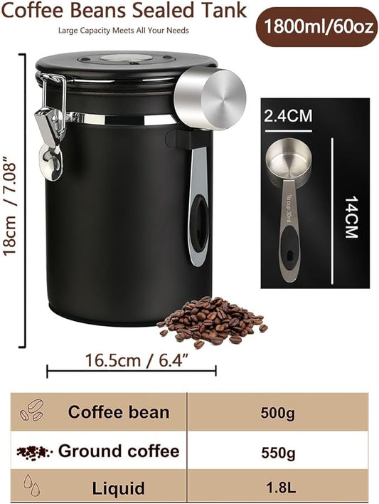 Coffee Canister Airtight Storage Container Stainless Steel Coffee Jar with Scoop,Date Tracker CO2 Release Valve for Dry Food Beans Ground Tea Flour Cereal and Sugar-NeatNest