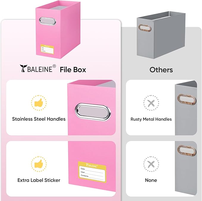 BALEINE File Organizer Box, Cardboard File Folder Organizer with Handle for Letter Size, Portable Collapsible Hanging Filing Box for Home Office Document Storage (2 Pack, Pink)-NeatNest