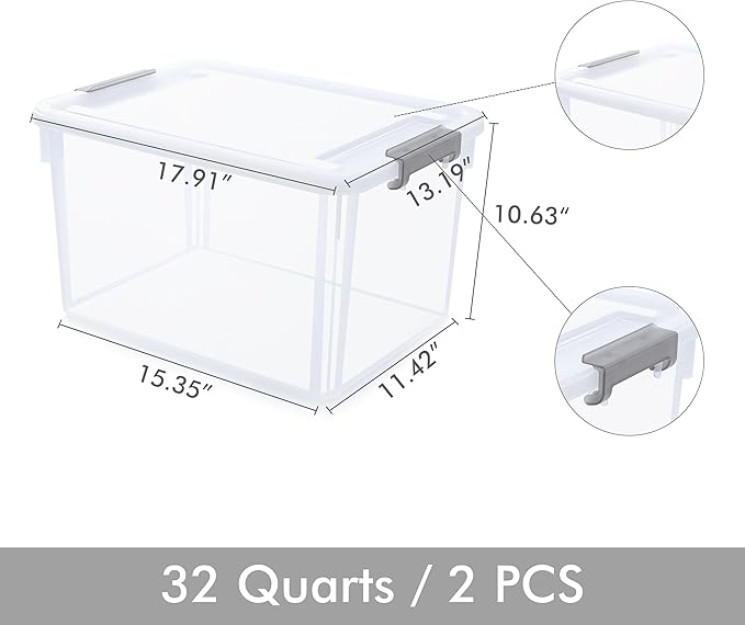 Citylife 32 QT Plastic Storage Bins with Latching Lids Stackable Storage Containers for Organizing Large Clear Storage Box for Garage, Closet, Classroom, Kitchen, 2 Packs-NeatNest