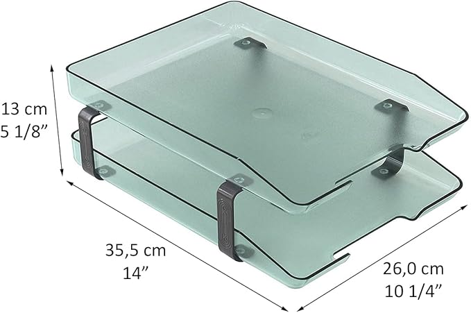 Acrimet Traditional 2 Tier Letter Tray, Front Load Design, A4 Letter Size, Desktop Organizer (Plastic) (Clear Green Color)-NeatNest