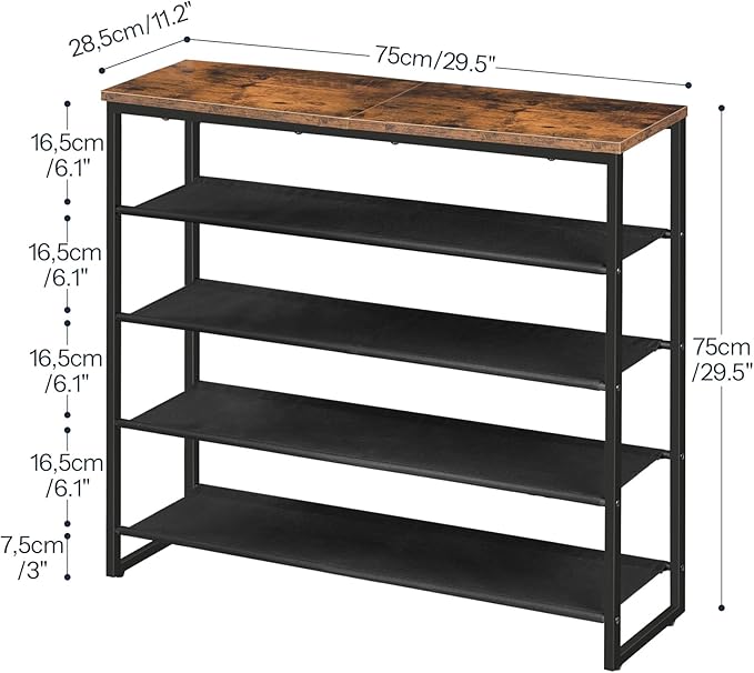 HOOBRO Shoe Rack, 5 Tier Shoe Storage Organizer with 4 Oxford Fabric Shelves and Top Panel, Holds 16-20 Pairs of Shoes, for Entryway and Closet, Industrial, Rustic Brown BF50XJ01-NeatNest
