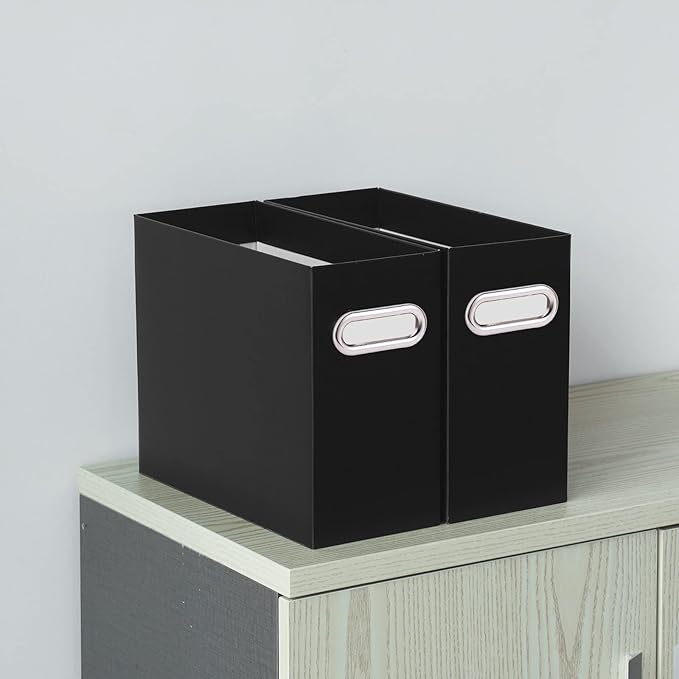 Oterri File Organizer, 8 Packs Small Storage Box, Cardboard File Folder Organizer, Collapsible File Box for Hanging File Folders Letter Size, Portable Filing Organizer with Handle (Black