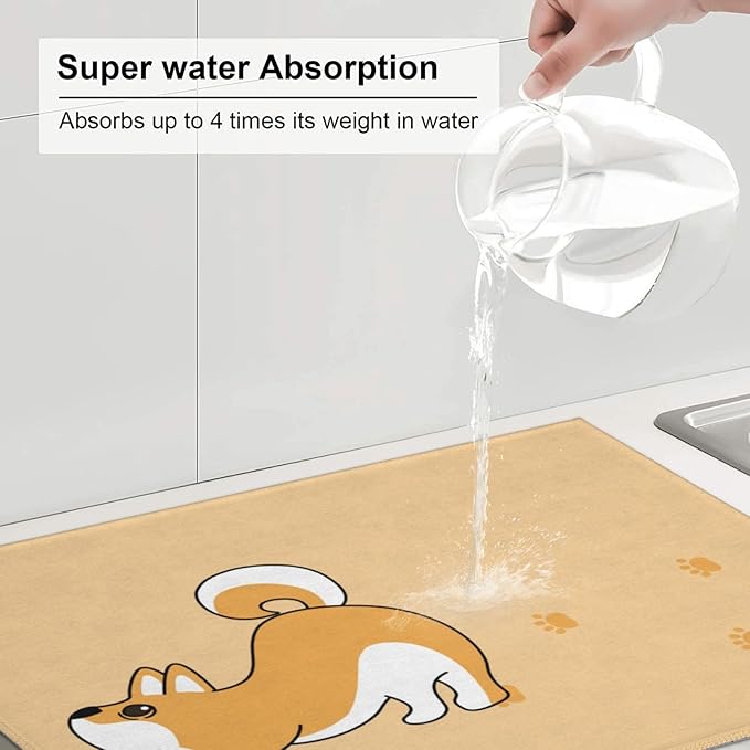 Cute Yellow Dog Paw Print Dish Drying Mat 18x24 For Kitchen Counter Absorbent Microfiber Dishes Pad Dish Drainer Rack Mats Fast Dry Kitchen Accessories-NeatNest