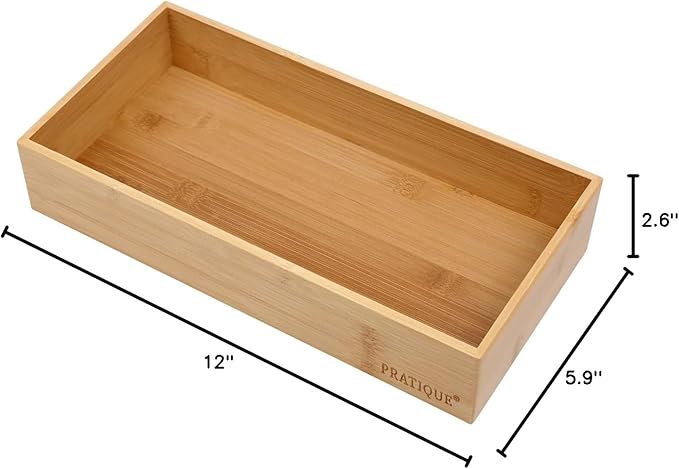 Bamboo Drawer Organizer - Kitchen Utensil Organizer Silverware Tray Cutlery Holder,Office Desk Supplies and Accessories (12x5.9x2.6 inch)-NeatNest