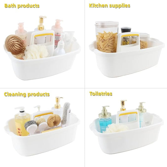 Cleaning Caddy,Plastic Portable Shower Caddy Basket Storage Organizer with Handle,Plastic Tool Storage Cleaning Supply Caddy,for Bathroom Vanity, Dorm Shelf & Cabinet,White-NeatNest