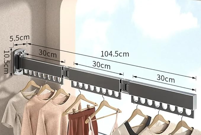 Clothes Drying Rack Carbon Steel Laundry Drying Rack Collapsible Grey Wall Mounted Clothes Rack Clothes Hanger Rack with Hooks for Drying Clothes 47 Inch