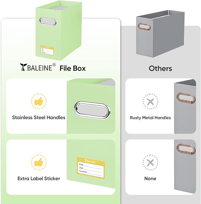 BALEINE File Organizer Box, Cardboard File Folder Organizer with Handle for Letter Size, Portable Collapsible Hanging Filing Box for Home Office Document Storage (2 Pack, Green)-NeatNest