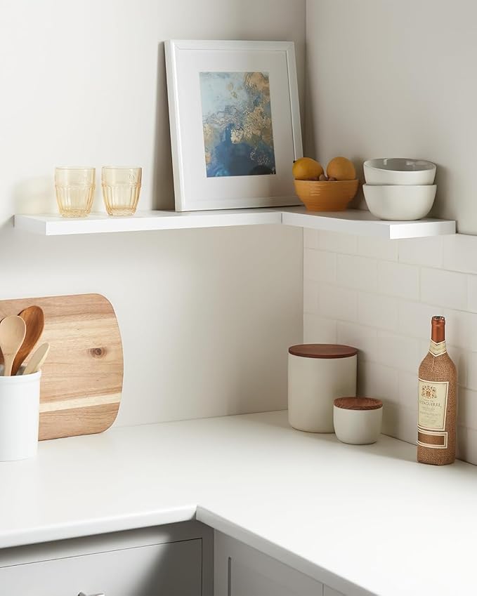 BAYKA Floating Shelves Set of 2, 22.5" Rustic Wood Wall Mounted Shelves for Bathroom, Bedroom, Living Room, Kitchen & Office, Hanging Display Shelf with 22 lbs Capacity (White)-NeatNest