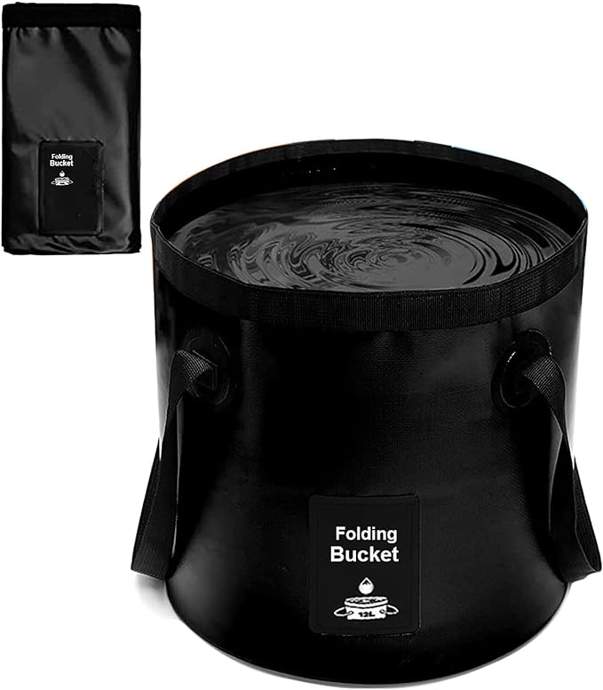 Collapsible Bucket with Handle, Lightweight Folding Water Container, Portable Collapsible Bucket for Fishing, Camping, Hiking, Backpacking, Outdoor Survival, Car Washing Black 12L-NeatNest
