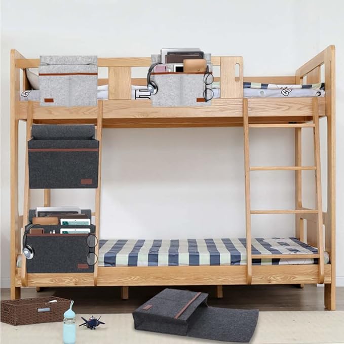 Bedside Caddy,Felt Bedside Storage Organizer, Hanging Storage for Dorm Bed Sofa for tablet Magazine Phone Remotes and Water Bottle Holder (Light Grey)-NeatNest