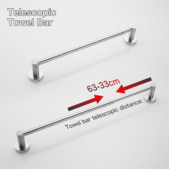 Adjustable Towel Racks Bathroom Towel Drying Rack Wall Mounted Expandable Towel bar 15.7-27.7 inches can be Extended Telescopic Towel bar (Brushed)