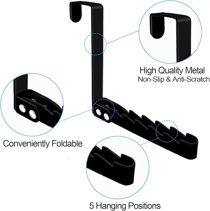 2 Pack Over The Door Hooks Hanger, Sturdy Foldable Over Door Drying Rack for Clothes, Coats, and Towels, Bedroom Bathroom, Black