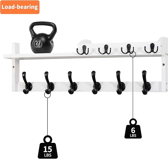 Coat Rack Wall Mount with Shelf, 27.5" Entryway Wall Hanging Shelf, Coat and Key Hanger with 10 Dual Hooks, Mail Organizer and Key Holder Hat Rack for Wall, Wood Coat Hooks with Storage-NeatNest