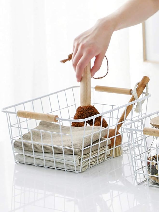 LeleCAT White Wire Baskets for Organizing with Handles,Pantry Organizers and Storage For Kitchen, Household Snack Basket for Cabinets, Closets, Bedrooms,food - Set of 4(White)-NeatNest