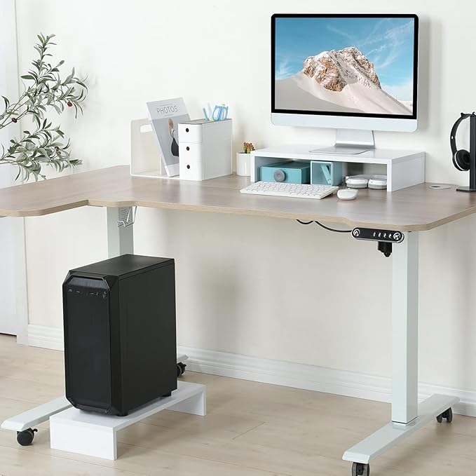TEAMIX 20 inch White Monitor Stand Riser, Wood Desktop Stand for PC/TV/Laptop/Printer, White Monitor Riser with Storage, Computer Stand with Keyboard Organizer-NeatNest