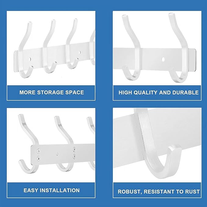 AZW Coat Rack Wall Mount,Heavy Duty Stainless Steel Metal Coat Hooks Hanging for Robes Bags Keys Hat Clothes and Bathroom Door Towels Hanger(White 5 Hooks)-NeatNest