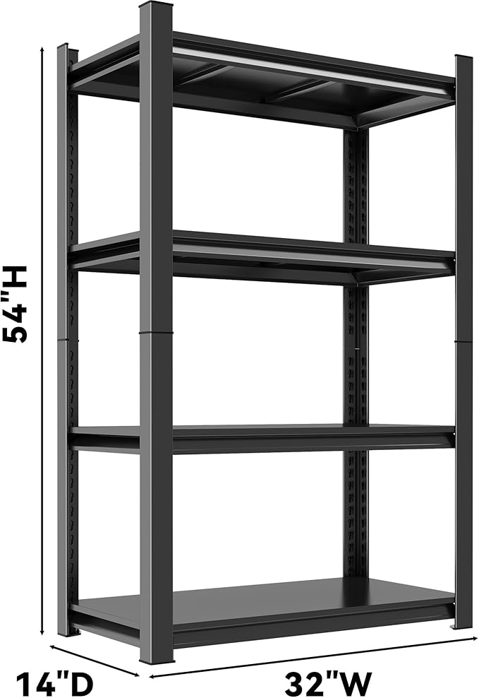 4 Shelf Storage Bookcase - Industrial Adjustable Metal, Mid-Height Organizer - Living Room/Office/Bedroom Essential, Black