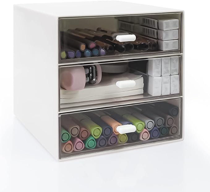 Desk Organizer with Drawer, Desk Storage Box, Plastic Office Stationery Supplies Organizers, Desktop Organizer for Office School Home (3 drawer, White)-NeatNest