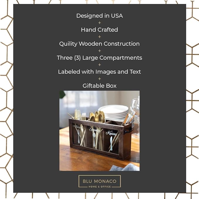 BLU MONACO Espresso Wooden Cutlery & Utensil Caddy – Silverware Organizer Bin for Forks, Spoons, Knives – Perfect for Kitchen Countertop-NeatNest