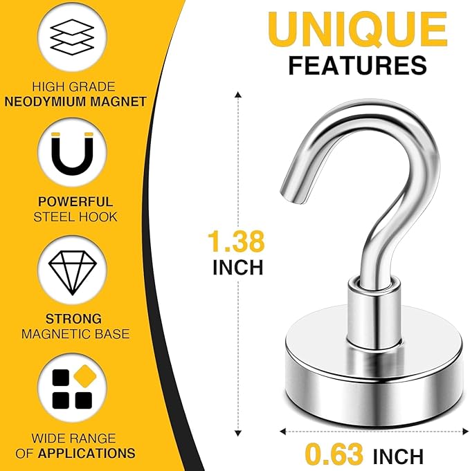 DIYMAG Magnetic Hooks, 30lbs+ Magnet Hook 2025 Cruise Cabin Ship Essentials Heavy Duty Strong Magnets Refrigerator Fridge Hanging for Classroom Beach Vacation Kitchen Grills Home 20 Pack (Silver)-NeatNest