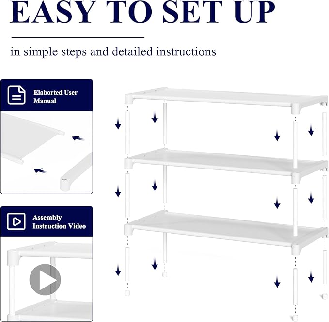 Kitsure Shoe Rack - Non-Woven Shoe Rack Shelf, Shoe Organizer for Closet, Entryway, Garage & Corridor, Stackable Shoe Shelves, Medium, White