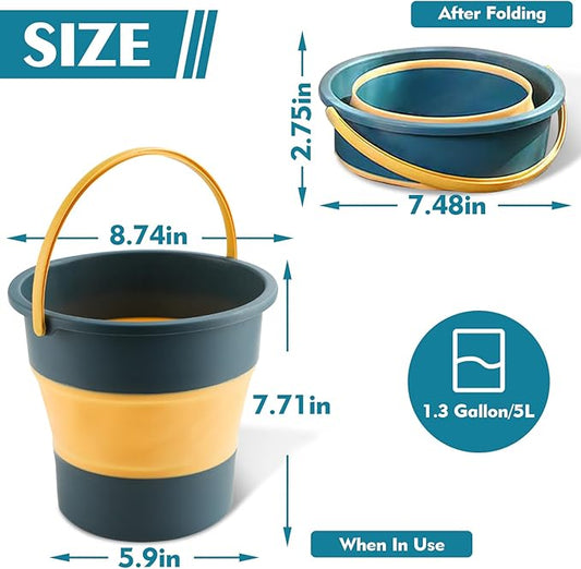 Collapsible Bucket 1.3 Gallon/5L Small Plastic Buckets Household Cleaning Mop Buckets Foldable Water Bucket for Car Wash Fishing Camping Beach (Blue)-NeatNest