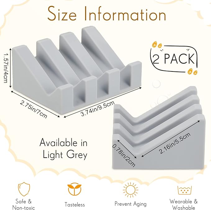 Cunhill 2 Pieces Silicone Soap Dish Self Draining Soap Dish Shower Waterfall Bar Soap Holder Tray with Drain Soap Saver for Kitchen Bathroom Accessories (Light Grey)-NeatNest