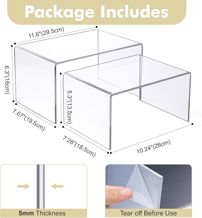 Acrylic Clear Kitchen Rack for Dishes, Spices Jars and Mugs, Kitchen Counter Cabinet Organizer, Clear Spice Rack Shelves, 5mm Thick, 2 Pack-NeatNest