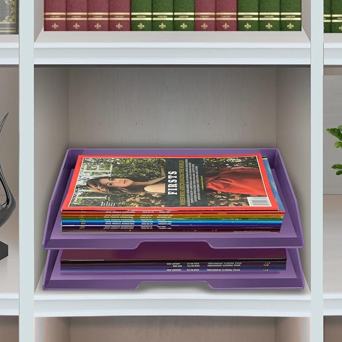 Acrimet Stackable Letter Tray 2 Tier Side Load, Plastic, Desktop File Organizer (Solid Purple Color)-NeatNest