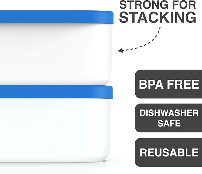 Ice Cream Containers - 2 Quart Ea. (Set of 2) - Premium Reusable Freezer Storage for Homemade Ice Cream Tub for Sorbet, Frozen Yogurt - Flexible Silicone Lids, Long Scoop, Stackable - Blue