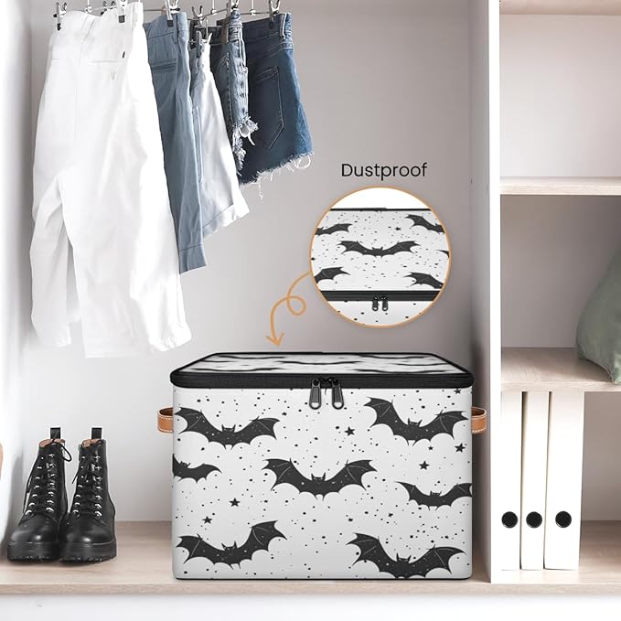 Bats Storage Bins with Lids, Halloween Fabric Storage Boxes with Zipper, Collapsible Decorative Closet Organizer Cube for Clothes,Organizing, Shelves-NeatNest
