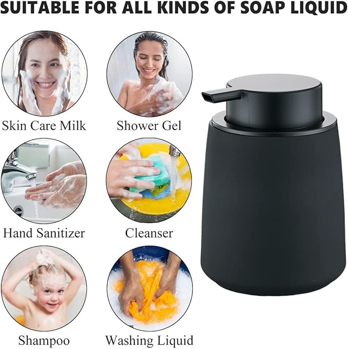 12Oz Black Ceramic Lotion Hand Pump, Modern Refillable Liquid Hand Dispenser, Dish Soap Dispenser for Kitchen (Rubber Paint)-NeatNest