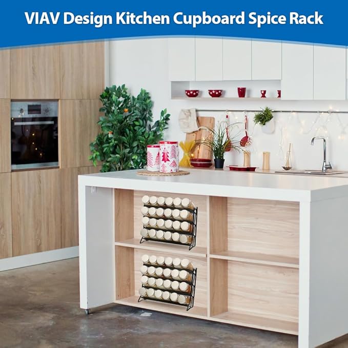 1PCS 4Tier Spice Rack for Counter Free Standing,Spice Rack for Inside Cupboard Hanging Wall Mounted Spice Seasoning Organiser Spice Jars Bottle Organizer for Kitchen Pantry(Black)-NeatNest