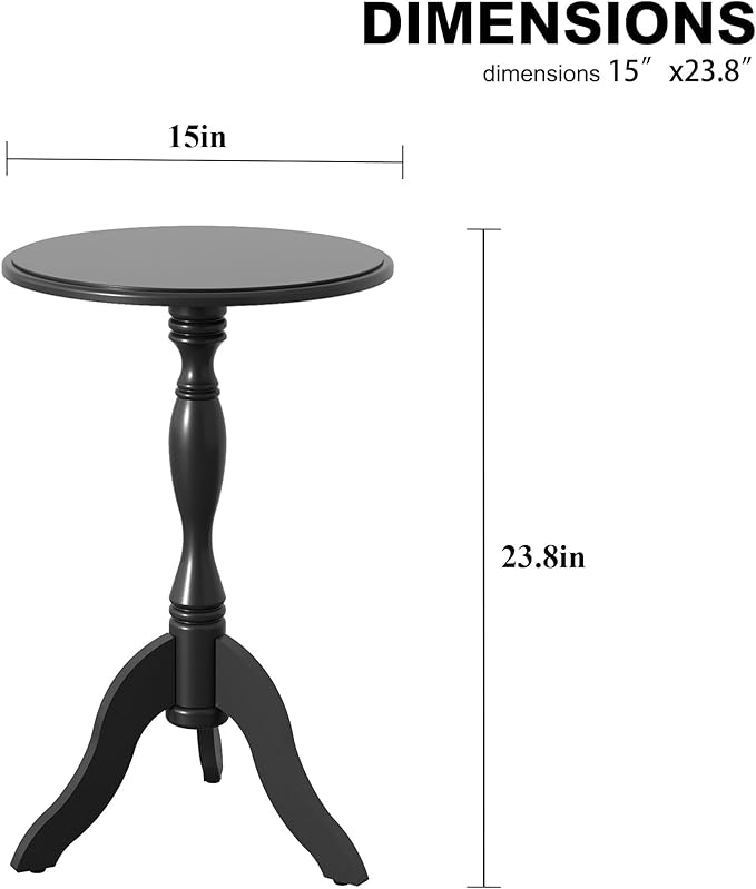 HLR Round Small End Table, Wooden Pedestal Side Coffee Tables, Vintage Accent Nightstand for Living Room, Bedroom, Entryway (1, Black)
