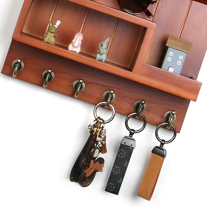 DOPACE Key Holder for Wall, Mail Organizer Wall Mounted, Mail and Key Organizer with 6 Key Hooks for Entryway and Home Decor, Auburn