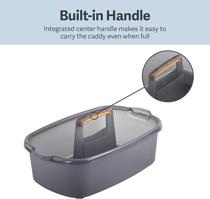 Casabella Plastic Multipurpose Cleaning Storage Caddy with Handle, 1.85 Gallon, Gray and Orange-NeatNest