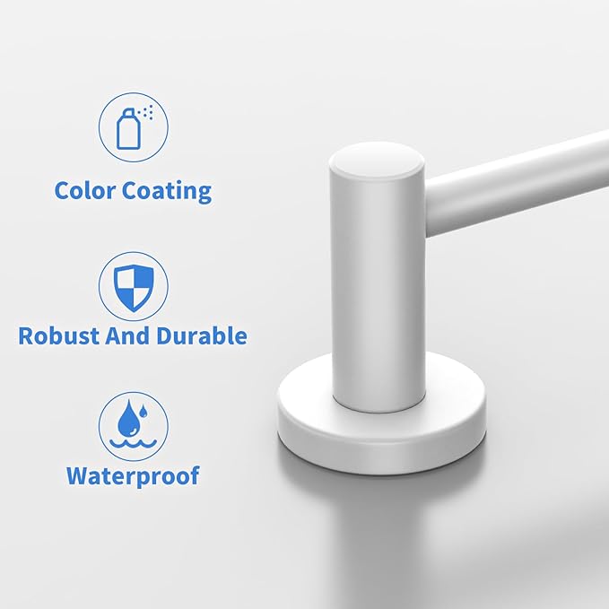 Adjustable Single Bath Towel Bar 16 to 27.6 Inch, ZUEXT Oil Rubbed White Stainless Steel Towel Holder Hanger,Expandable Wall Mount Towel Rail for Bathroom Kitchen,1" Tube Towel Rail Racks w/Hooks
