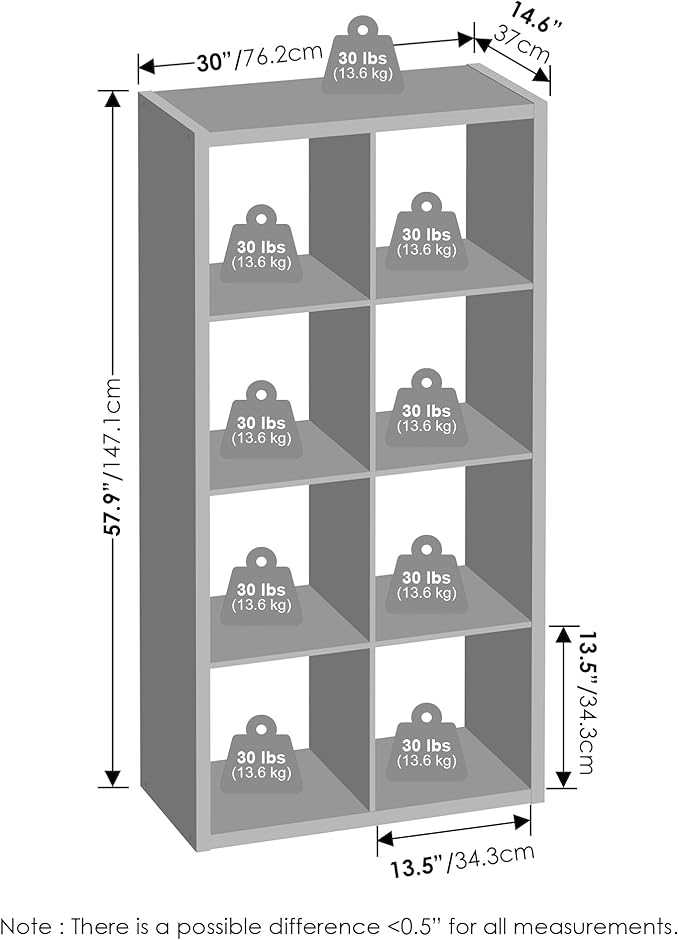 Furinno Cubic Open Back Multipurpose Clothing & Closet Storage Organizer Shelf, 8-Cube, Light Grey