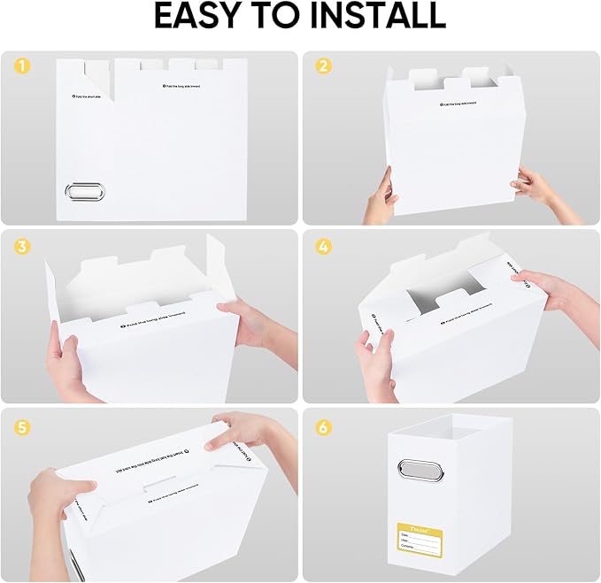 BALEINE File Organizer Box, Cardboard File Folder Organizer with Handle for Letter Size, Portable Collapsible Hanging Filing Box for Home Office Document Storage (2 Pack, White)-NeatNest