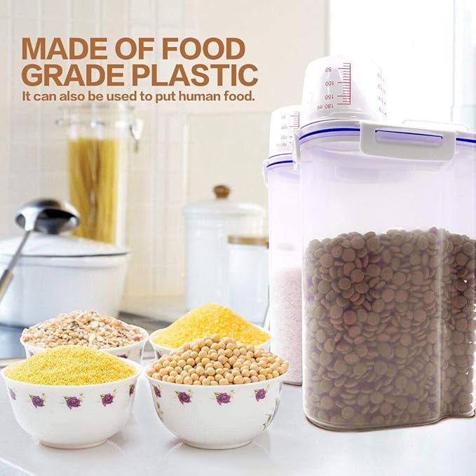 Dog Food Storage Container Small, Cat Food Storage Container Airtight Plastic Dispenser with Graduated Measuring Cup, Pourable Spout and Portable Collapsible Dog Bowl for Pet Food, Birds Seed-NeatNest