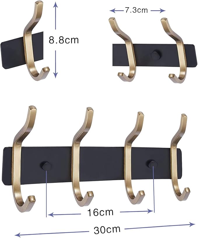 AZW Coat Rack Wall Mount,Heavy Duty Stainless Steel Metal Coat Hooks Hanging for Robes Bags Keys Hat Clothes and Bathroom Door Towels Hanger(Black and Gold 4 Hooks)-NeatNest