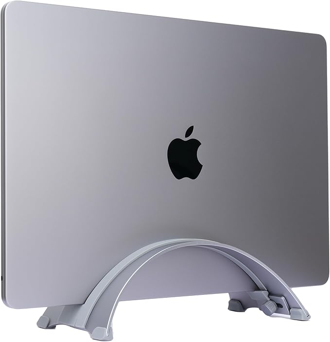 Adjustable Vertical Laptop Stand - 6061 Aluminum, CNC Precision, Anodized Finish, Fits All Laptops Including 17-inch, Ventilated Design, Anti-Slip Silicone Pads, ARC Shaped Stands