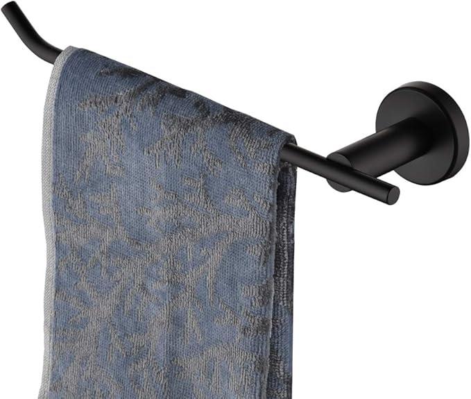 JQK Black Hand Towel Bar, Stainless Steel Towel Ring for Bathroom, 9 Inch Necklace Holder Matte Black Wall Mount Left Hand, TR101-PB