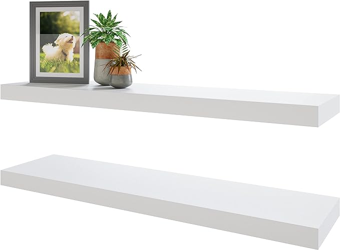 BAMEOS Floating Shelves,31 in W White Wall Mounted Wooden Shelves with Invisible Brackets Set of 2, Hanging Wall Shelves Decoration for Bedroom, Bathroom, Living Room and Kitchen-NeatNest