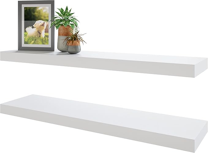 BAMEOS Floating Shelf,Wall Shelf,Decor Wall Mounted Shelves,Hanging Shelf Set for Bathroom Kitchen Living,Kitchen,Room Bedroom Storage (White, 47x9)-NeatNest