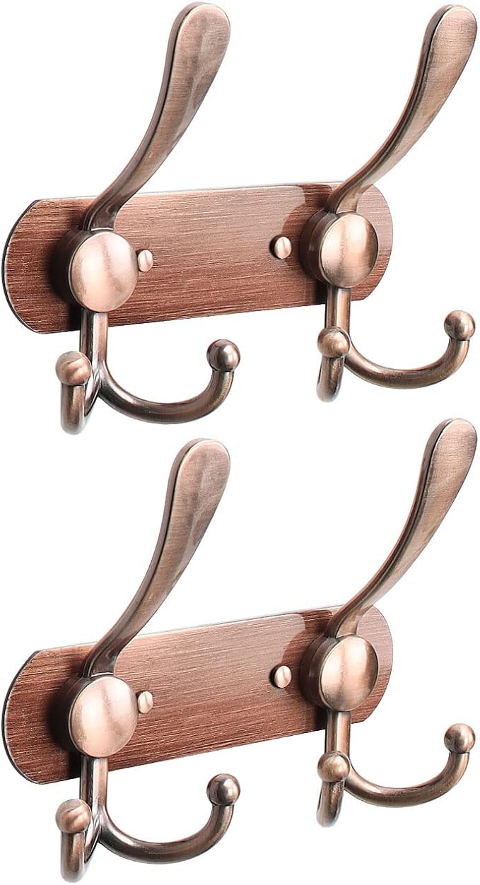NearMoon Coat Rack Wall Mounted-2 Pack, Heavy Duty Bath Towel Hooks Stainless Steel Robe Hooks Holder, Metal Coat Hook for Towel Coat Hat Key Bathroom Bedroom Hotel Entryway (2 Hooks, Antique Copper)