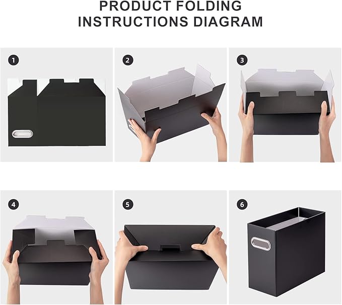 Oterri File Organizer, 8 Packs Small Storage Box, Cardboard File Folder Organizer, Collapsible File Box for Hanging File Folders Letter Size, Portable Filing Organizer with Handle (Black